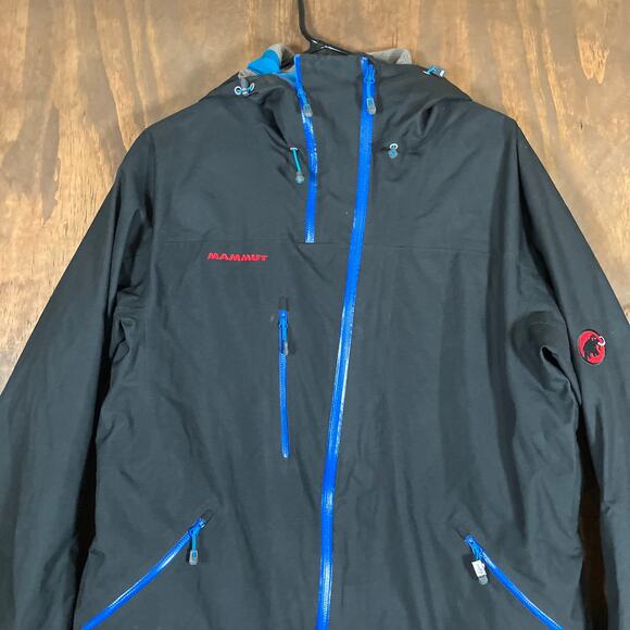 Mammut Mens Jacket Black Blue Drytech Outdoor Hooded Full Zip Waterproof Large - Picture 2 of 13